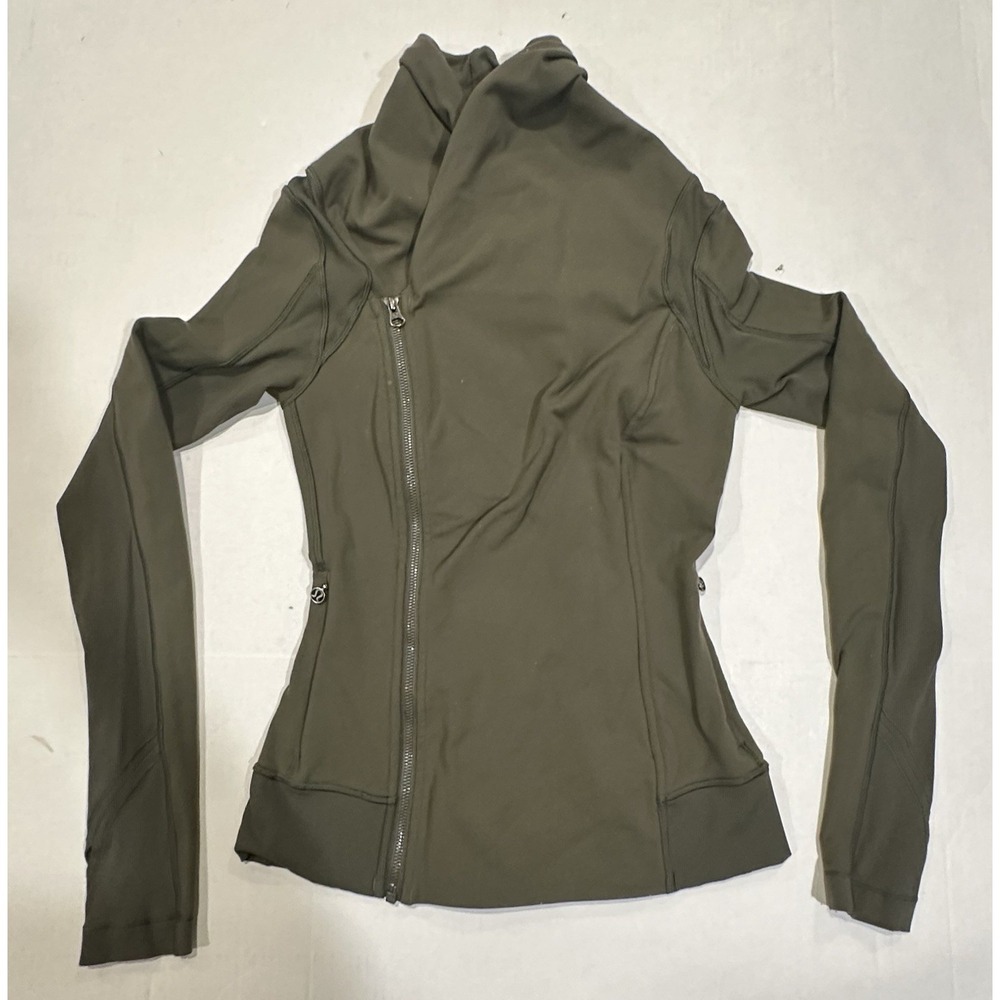 Lululemon Bhakti Yoga Jacket Double Zip Army Fatigue Green Womens Size 4